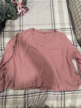 Women’s Ribbed V-Neck Long Sleeve Top - Dusty Rose